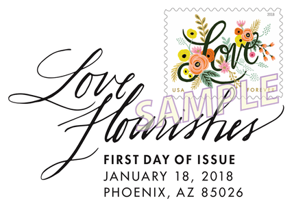 Love Flourishes Stamp Black and White Pictorial Postmark