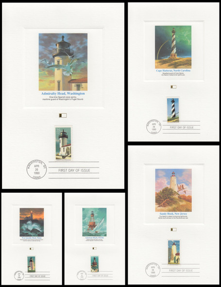 2470 - 2474 / 25c Lighthouses Set of 5 Fleetwood 1990 Proofcard FDCs