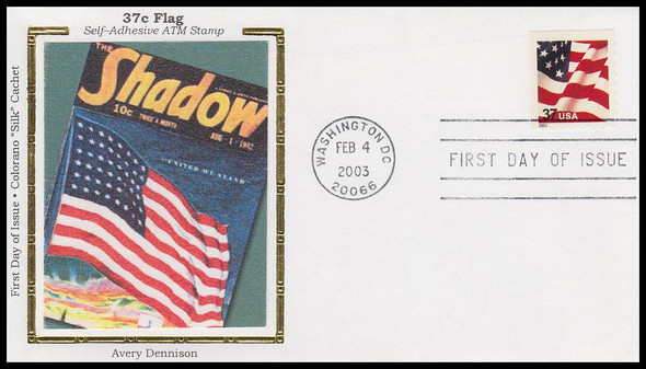 3637 / 37c U.S. Flag PSA ATM Booklet  Single 2003 Colorano Silk First Day Cover