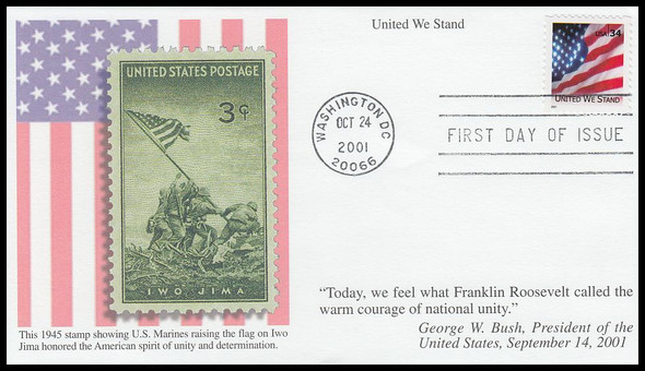 3549 / 34c United We Stand / US Flag Mystic 2001 First Day Cover