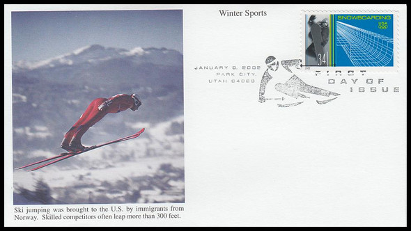 3553 / 34c Snowboarding : Winter Sports 2002 Mystic First Day Cover