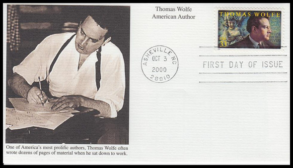 3444 / 33c Thomas Wolfe 2000 Mystic First Day Cover