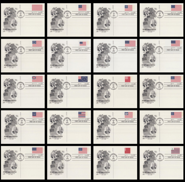 UX317 - UX336  / 20c Stars and Stripes : Historic American Flags Set of 20 Artcraft 2000 Postal Cards First Day Covers