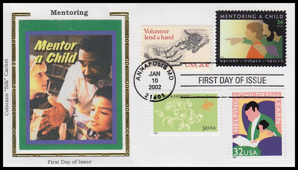 3556 / 34c Mentoring A Child Combo 2002 Colorano Silk First Day Cover