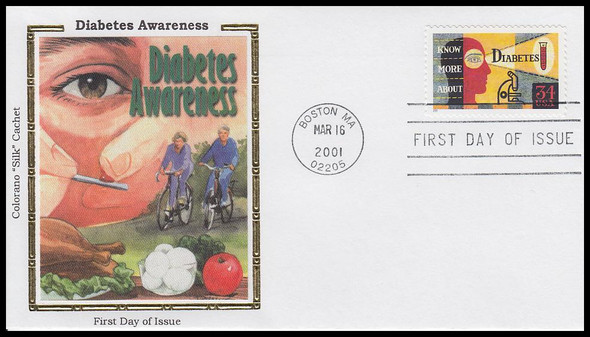 3503 / 34c Diabetes Awareness 2001 Colorano Silk First Day Cover