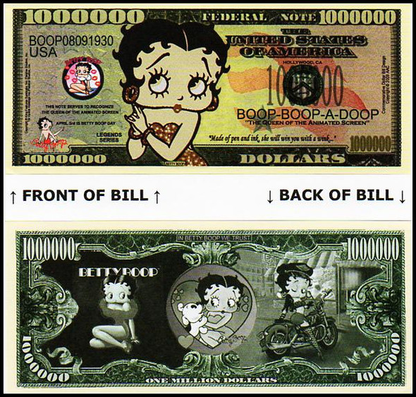 Betty Boop Million Dollar Novelty Commemorative Bill