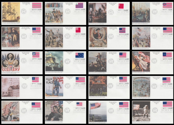 3403a - t / 33c Stars and Stripes : Historic American Flags Set of 20 Mystic 2000 First Day Covers