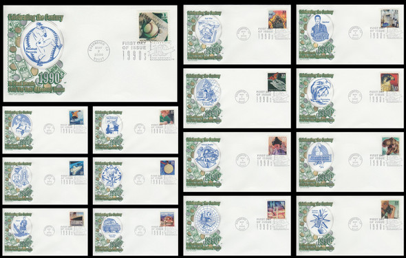 3191a-o / 33c Celebrate The Century ( CTC ) 1990s Set of 15 House of Farnam 2000 FDCs