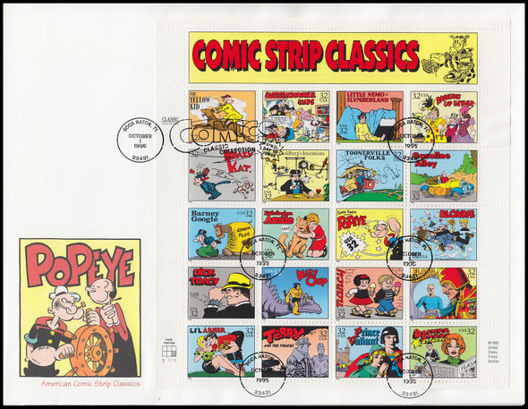 3000 / 32c Classic Comic Strips  Full Pane 1995 Oversized Large Format Fleetwood First Day Cover