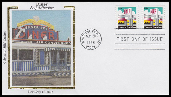 3208a / Diner 25c Non-Denominated PSA Coil 1998 Colorano Silk First Day Cover