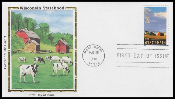 3206 / 32c Wisconsin Statehood : 150th Anniversary 1998 Colorano Silk First Day Cover