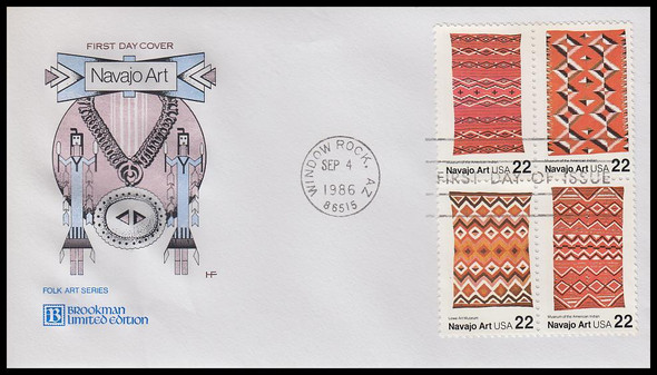 2238a / 22c Navajo Indian Art Block 1986 Brookman Limited Edition House of Farnam FDC