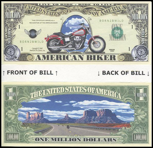 American Biker : Harley Davidson Million Dollar Novelty Commemorative Bill