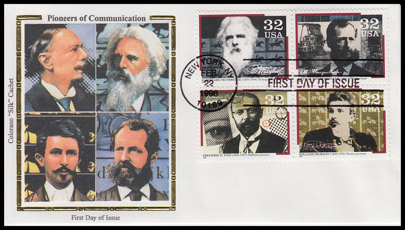 3064a / 32c Pioneers of Communication Se-Tenant Block Colorano Silk 1996 First Day Cover