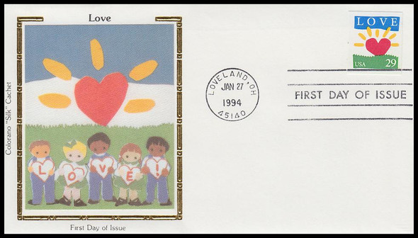 2813 / 29c Heart Sunrise : Love Series Colorano Silk 1994 First Day Cover