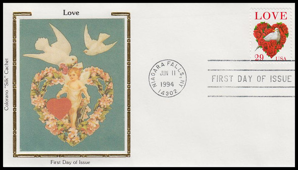 2814C /  29c Dove and Roses : Love Series Colorano Silk 1994 First Day Cover