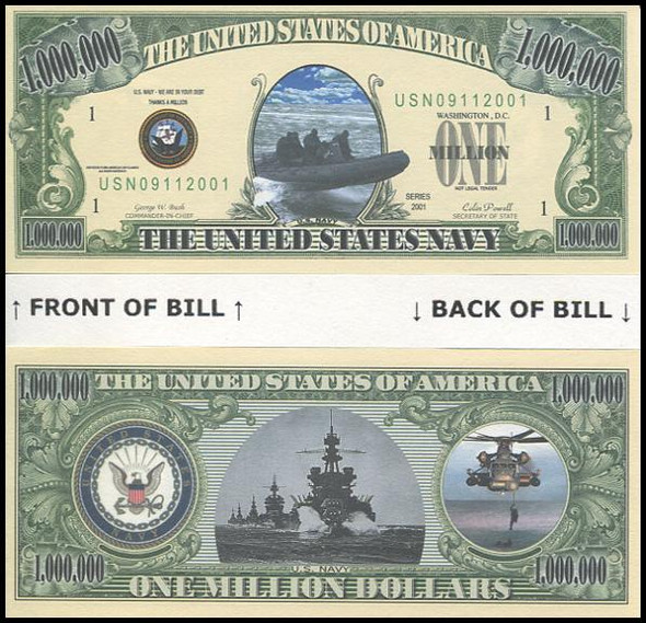 United States Navy Seals Million Dollar Novelty Commemorative Bill