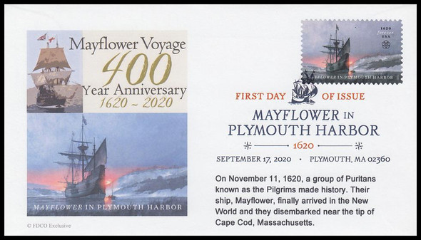 5524 / 55c Mayflower in Plymouth Harbor 2020 Digital Color Postmark FDCO Exclusive FDC