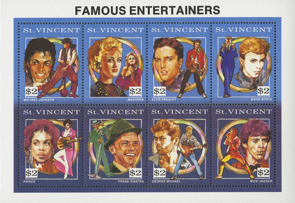 1564 / $2 Famous Entertainers 1991 St. Vincent 8 Stamp Sheet