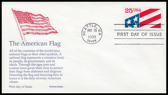 2475 / 25c Plastic Flag PSA : America's First Plastic Stamp 1990 Aristocrat Cachets First Day Cover 2475 / 25c Plastic Flag PSA : America's First Plastic Stamp 1990 Aristocrat Cachets First Day Cover