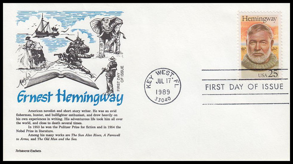 2418 / 25c Ernest Hemingway 1989 Aristocrat Cachets First Day Cover