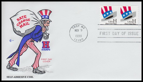 3265 / 22c Uncle Sam  Hat Coil Pair 1998 Cover Craft Cachets FDC With Insert Card (Limited Edition of Only 140 Made)