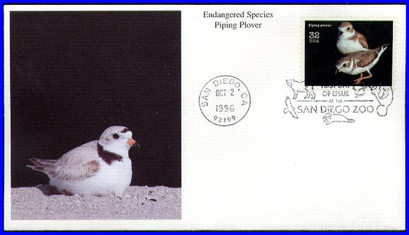 3105n / 32c Piping Plover : Endangered Species 1996 Mystic First Day Cover