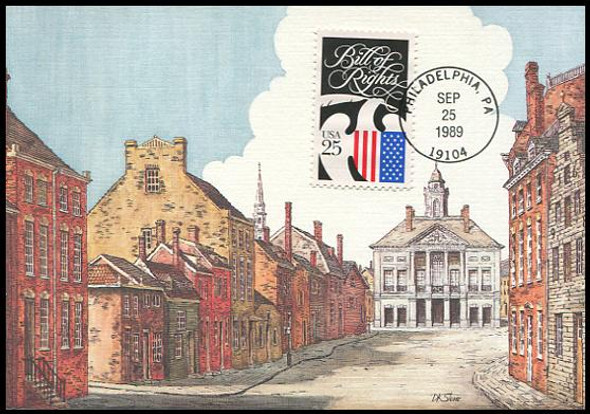 2421 / 25c Drafting the Bill of Rights Constitution Bicentennial Series 1989 Fleetwood First Day of Issue Maximum Card