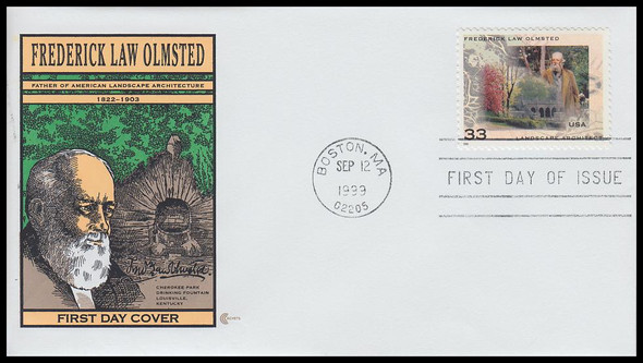 3338 / 33c Frederick Law Olmsted : Landscape Architect 1999 Cover Craft Cachets FDC With Insert Card (Limited Edition of Only 200 Made)