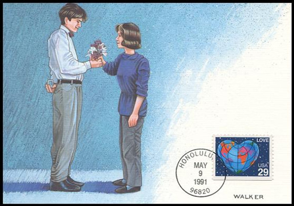 2536 / 29c World Heart Booklet Single : Love Stamp Series 1991 Fleetwood First Day of Issue Maximum Card