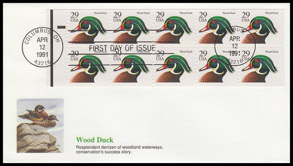 2484a / 29c Wood Duck Booklet Pane 1991 Fleetwood First Day Cover 2484a / 29c Wood Duck Booklet Pane 1991 Fleetwood First Day Cover