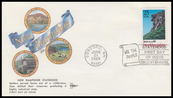 2344 / 25c New Hampshire Statehood Gill Craft 1988 First Day Cover
