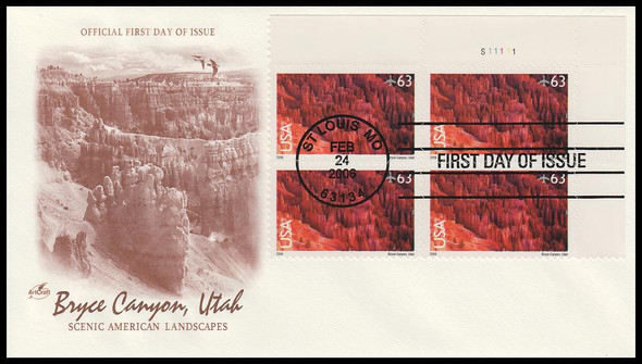 C139 / 63c Bryce Canyon Airmail Plate Block Artcraft 2006 First Day Cover