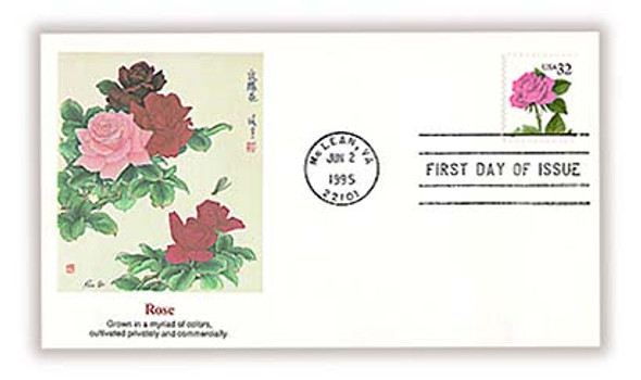 2492 / 32c Pink Rose PSA Booklet Single 1995 Fleetwood FDC