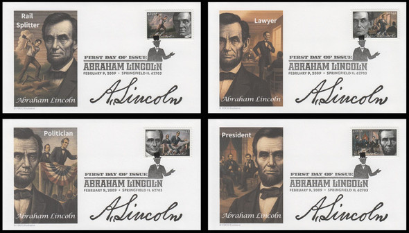 4380 - 4383 / 42c Abraham Lincoln 2009 Set of 4 FDCO Exclusive First Day Covers