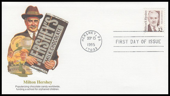 2933 / 32c Milton Hershey : Philanthropist : Hershey's Chocolate Bar 1995 Fleetwood FDC