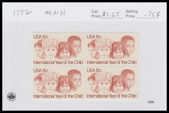 1772 / 15c International Year of the Child Block 1979 Mint Never Hinged Condition 1772 / 15c International Year of the Child Block 1979 Mint Never Hinged Condition