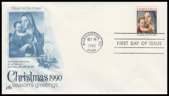 2514 / 25c Madonna and Child : Christmas Series 1990 Artcraft FDC