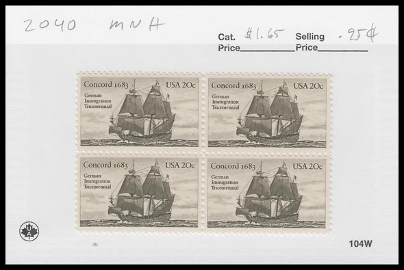 2040 / 20c German Immigration 300th Block 1983 Mint Never Hinged Condition