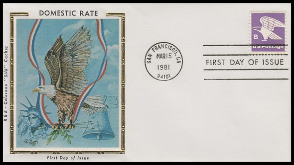 1818 / 18c B-rate Eagle 1981 Colorano Silk First Day Cover