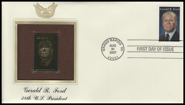 4199 / 41c President Gerald Ford 2007 Gold Replica Postal Commemorative Society FDC with Info Card