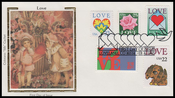 2618 / 29c Heart in Envelope : Love Combo 1992 Colorano Silk First Day Cover