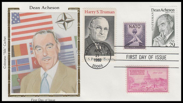 2755 / 29c Dean Acheson - Diplomat Combo 1993 Colorano Silk First Day Cover