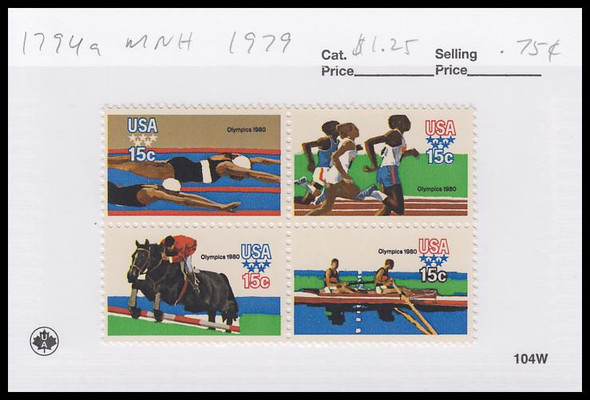 1794a / 15c Summer Olympic Games Se-Tenant Block 1979 Mint Never Hinged Condition 1794a / 15c Summer Olympic Games Se-Tenant Block 1979 Mint Never Hinged Condition