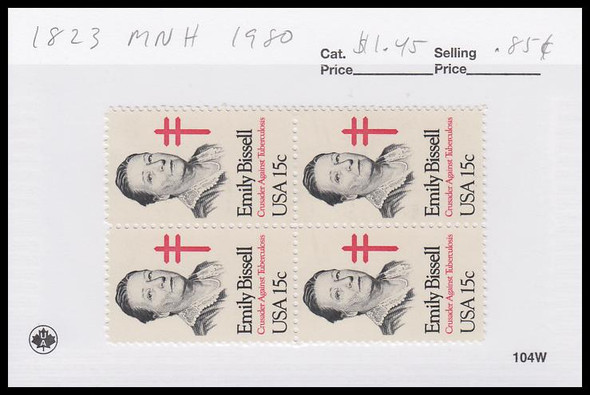 1823 / 15c Emily Bissell Block 1980 Mint Never Hinged Condition 1823 / 15c Emily Bissell Block 1980 Mint Never Hinged Condition