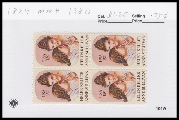 1824 / 15c Helen Keller and Anne Sullivan Block 1980 Mint Never Hinged Condition 1824 / 15c Helen Keller and Anne Sullivan Block 1980 Mint Never Hinged Condition