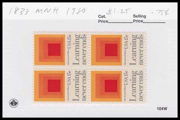 1833 / 15c Education Block 1980 Mint Never Hinged Condition 1833 / 15c Education Block 1980 Mint Never Hinged Condition