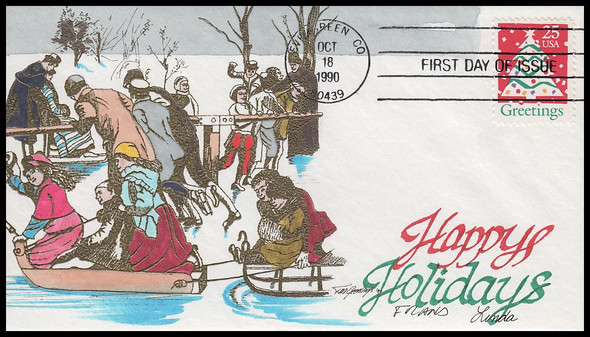 2515 / 25c Christmas Tree 1989 Hand-Painted Geerlings First Day Cover #43 of 50