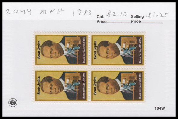 2044 / 20c Scott Joplin : Black Heritage Block 1983 Mint Never Hinged Condition