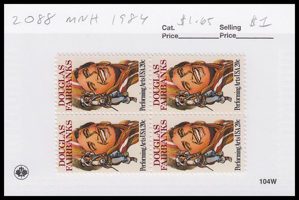 2088 / 20c Douglas Fairbanks Block 1983 Mint Never Hinged Condition 2088 / 20c Douglas Fairbanks Block 1983 Mint Never Hinged Condition